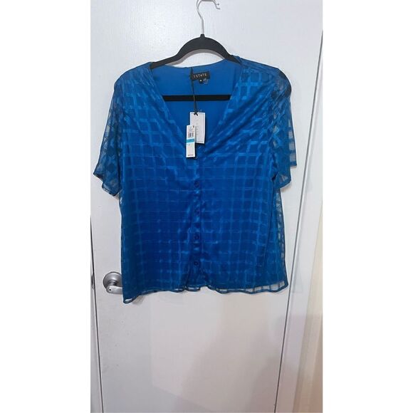 1. STATE TWILIGHT BLUE SHORT SLEEVE BUTTON DOWN BLOUSE SZ XS P1-18 NEW - Picture 1 of 11